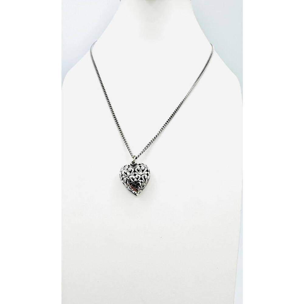 Sterling silver wire style chain puffy scrolling heart pendant necklace